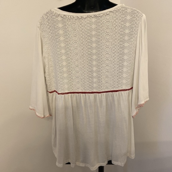 Knox Rose Boho Blouse Womens Tassel Lace Hippie Peasant Prairie Red White Blue L - Picture 4 of 9